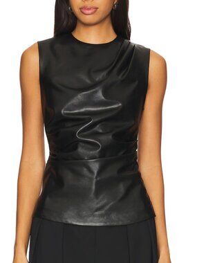 SIMKHAI Wynter Faux Leather Draped Top